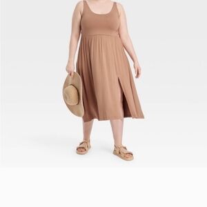 A New Day Tan Long Sleeve Scoop Neck Sundress